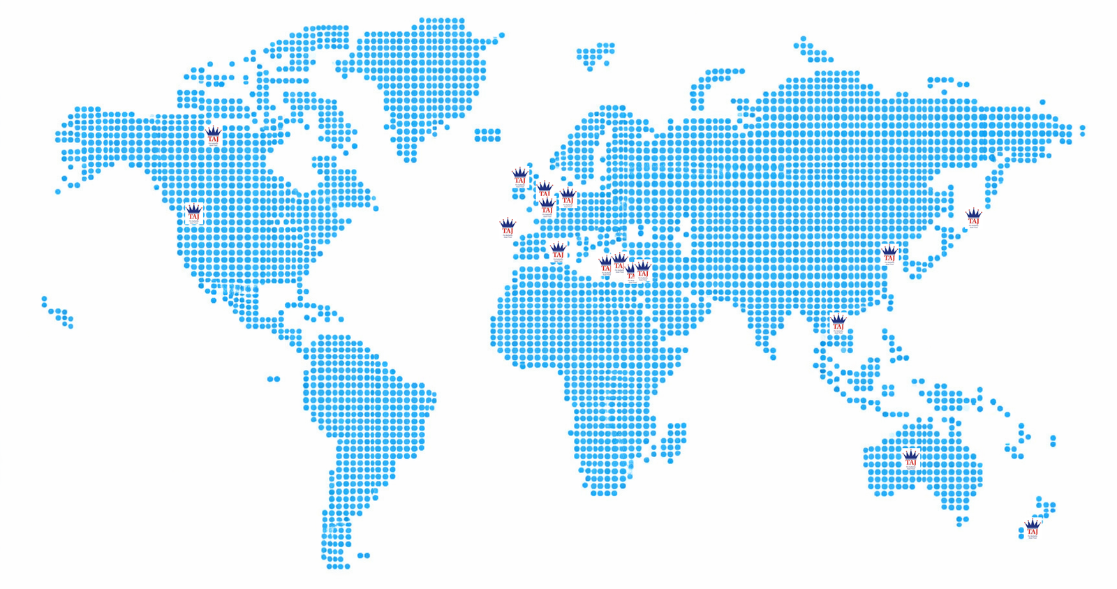 World map with Taj Foods export countries marked in red
